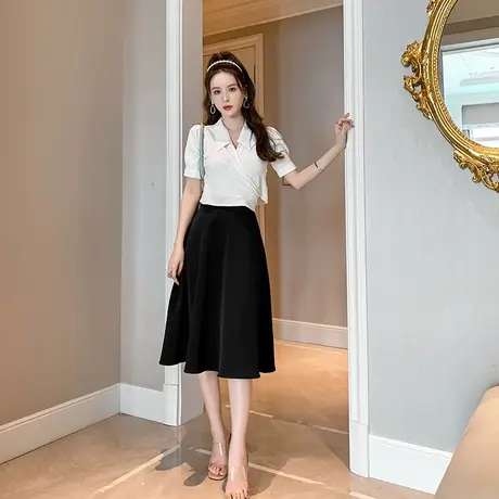 黑色复古半身裙女2023夏季新款高腰显瘦百搭遮肚子包臀中长款伞裙图片