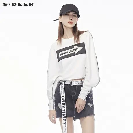 sdeer圣迪奥流畅剪裁创意车线撞色个性布贴装饰时尚上衣S18482272图片