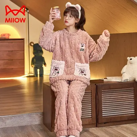 猫人睡衣秋冬女珊瑚绒加厚加绒毛茸茸保暖可爱新款法兰绒家居服冬图片