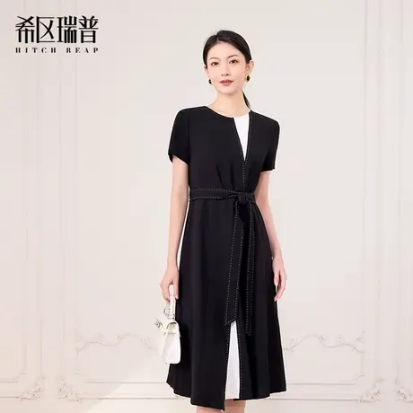 希区瑞普2025春夏新款几何撞色醋酸短袖连衣裙女时尚显瘦老钱风图片