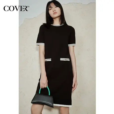 COVER夏季抑菌撞色小香风针织连衣裙图片