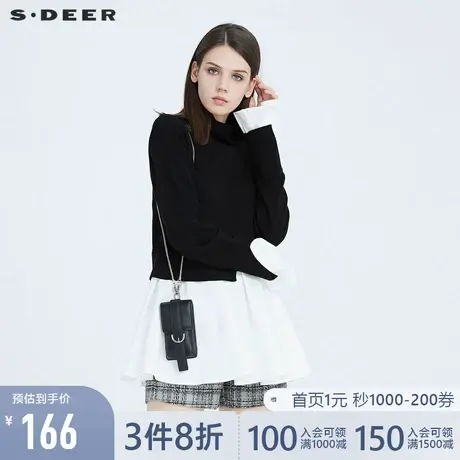 sdeer圣迪奥春装女装时尚高领拼接假两件长袖针织衫毛衣S20483540商品大图