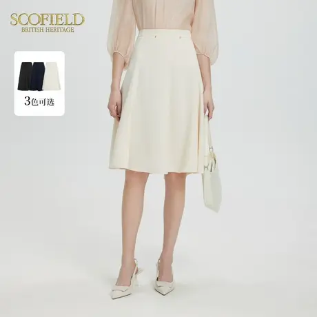 Scofield女装简约A字摆藏青色短裙职场通勤半身裙夏季短裙图片
