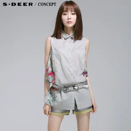 sdeer圣迪奥2014新款女装夏装对称碎花伞摆衬衫上衣3280661图片