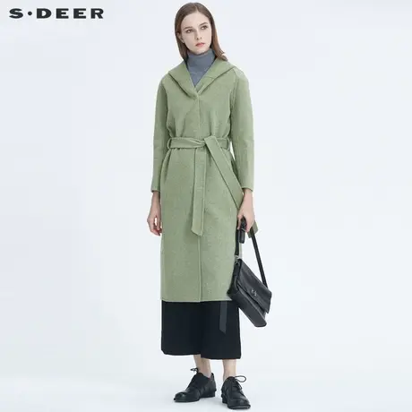 sdeer圣迪奥冬装休闲连帽收腰基本款中长款毛呢大衣女S20461801图片
