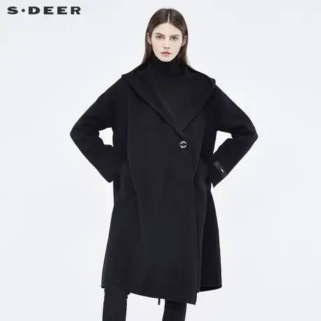sdeer圣迪奥女简约休闲刺绣字母一粒扣插肩袖连帽大衣S18481892商品大图