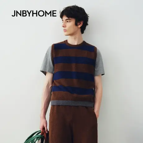 JNBYHOME江南布衣25年秋季男女条纹无袖背心撞色马甲上衣睡衣圆领图片