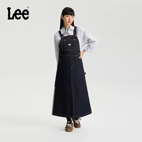 Lee商场同款25秋冬新品拼接设计不易褪色清水洗女背带裙休闲潮图片