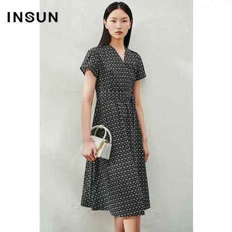 INSUN恩裳线上专选夏季印花棉质收腰碎花连衣裙图片