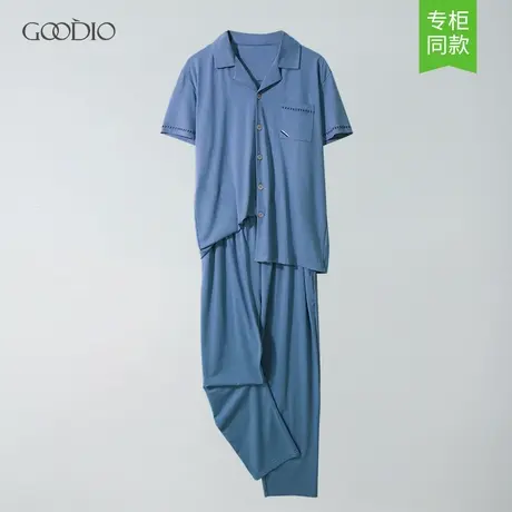 歌帝夏季情侣男士睡衣家居服开衫小翻领短袖纯棉宽松全棉薄款韩版图片