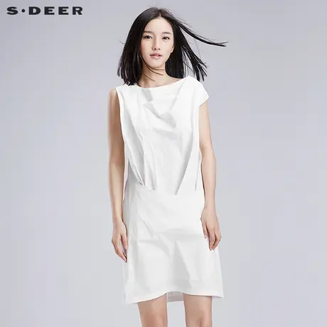sdeer圣迪奥夏装设计感优雅不对称无袖白色直筒连衣裙女S16281269图片