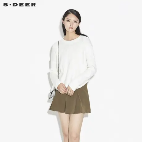 sdeer圣迪奥秋季圆领钩花毛边白色毛衣针织衫女S21363545商品大图
