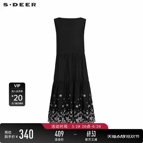 sdeer圣迪奥女装25年新品圆领绣花碎褶不规则无袖连衣裙S252Z1235图片