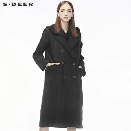 sdeer圣迪奥酷感时尚新潮立体纹理面料双排扣连帽棉衣S18481830图片