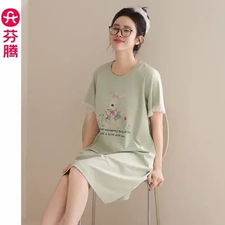 芬腾睡裙女士夏季纯棉薄款可爱短袖睡衣家居服女生夏天性感连衣裙图片