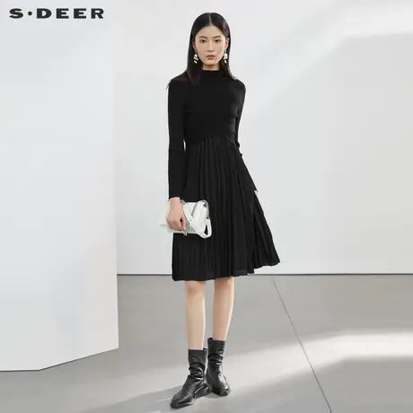sdeer圣迪奥秋装半高领针织两件套连衣裙百褶裙女S21361212图片