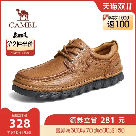 骆驼2023秋季新款复古真皮透气耐磨缝线宽松经典大头休闲皮鞋男士图片