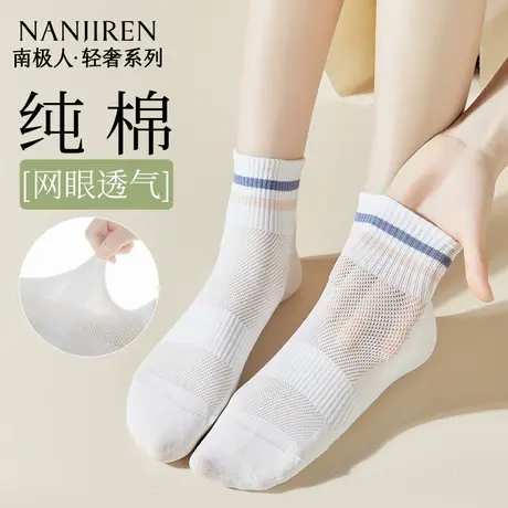 南极人袜子女士夏季薄款纯棉防臭抗菌白色短袜网眼透气运动短筒袜图片
