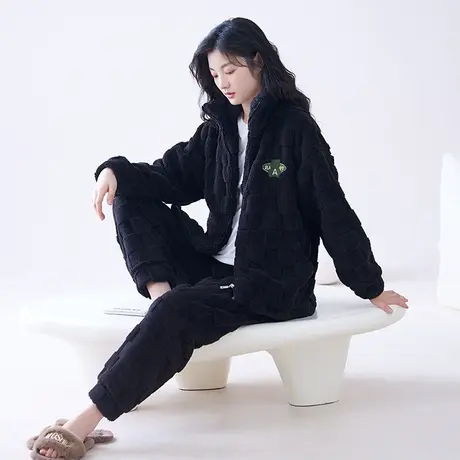 珊瑚绒睡衣女冬季加绒加厚法兰绒2023新款女士秋冬冬款套装家居服商品大图
