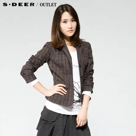 【上新】sdeer圣迪奥专柜正品女装秋款休闲格子纯棉西装0382272图片