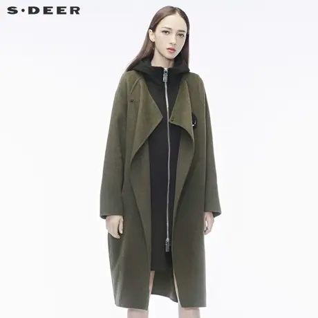 sdeer圣迪奥女斜襟设计撞色字母图标装饰高领连帽两件套S18481876图片