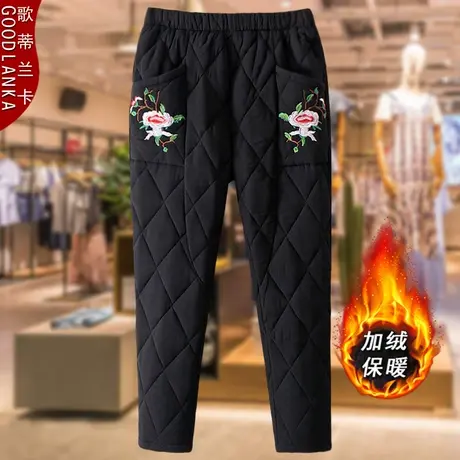 加肥加大码女中老年人绣花羽绒裤洋气时尚妈妈装冬装加绒加厚棉裤商品大图