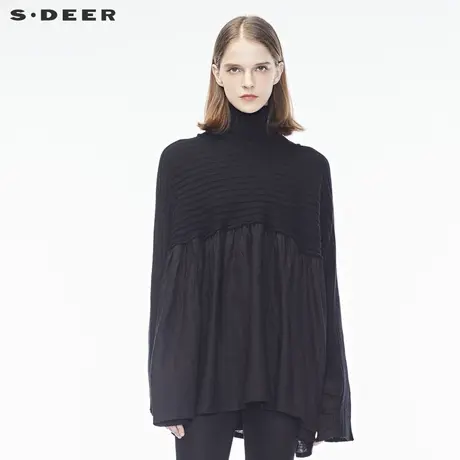 sdeer圣迪奥个性面料拼接褶皱感肌理率性洒脱宽松上衣S18383556商品大图