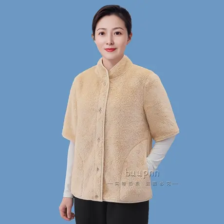 珊瑚绒半袖马甲女款冬季五分袖家居服中袖开衫上衣保暖休闲外套图片