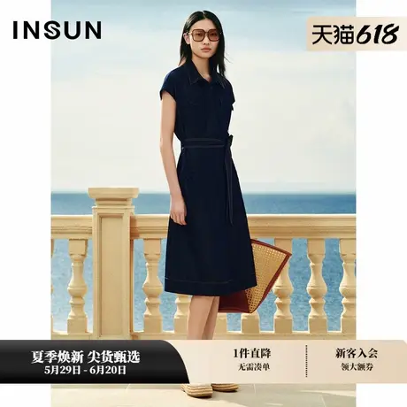 INSUN恩裳专选夏季明线装饰衬衫牛仔连衣裙图片