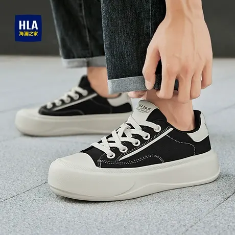 HLA/海澜之家男士黑色帆布鞋2025新款轻便休闲男鞋厚底增高大头鞋图片