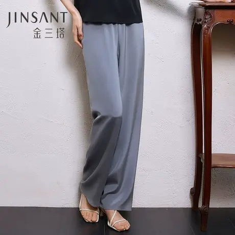 金三塔重磅桑蚕丝家居裤女夏新品简约舒适直筒弹力睡裤可外穿长裤图片