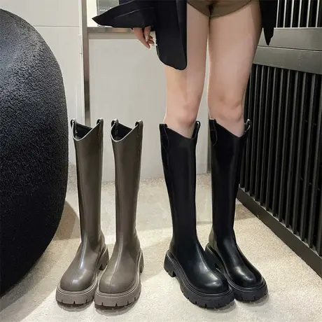 永希长筒靴女2023年春秋季新款高级时尚百搭瘦瘦靴粗跟高跟骑士靴商品大图
