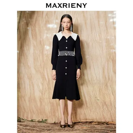 MAXRIENY麦斯芮妮复古腰封设计连衣裙秋季新款黑色裙高级感女图片