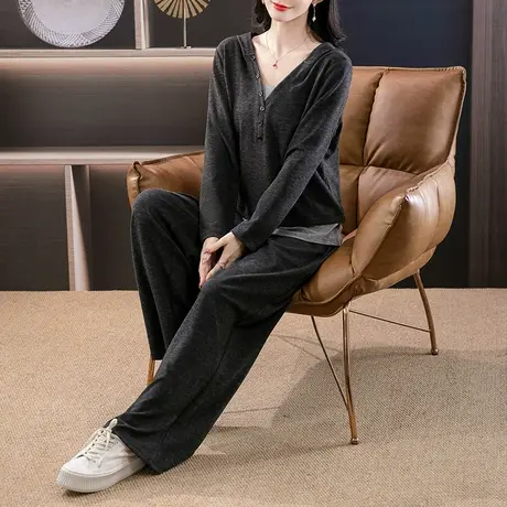 伊自尚2024新款女装大码软糯休闲随性舒适宽松薄款时尚两件套装女图片