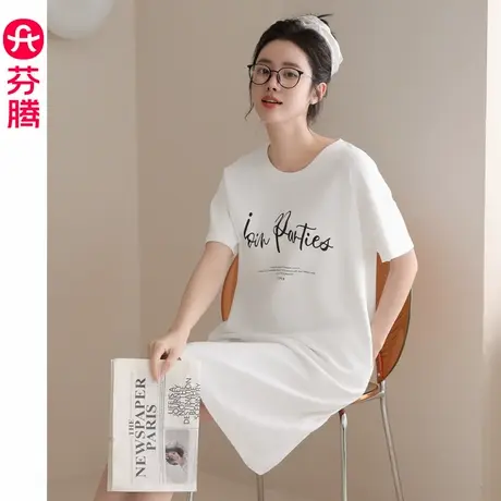 芬腾连衣裙女夏季薄款纯棉可外穿休闲宽松短袖睡衣女士睡裙子长款图片
