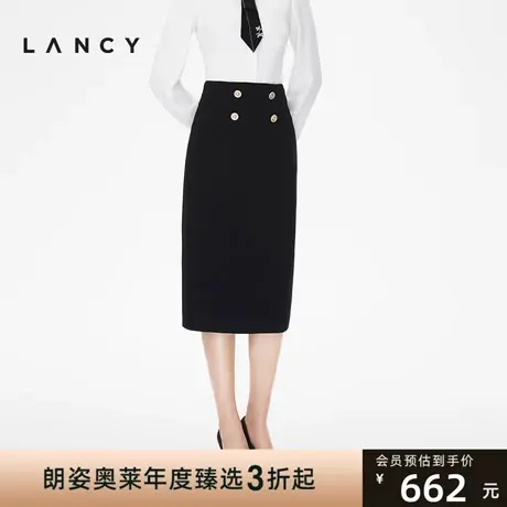 朗姿[斑斓夜宴]秋日新款高定款高腰半身裙设计感过膝包臀裙图片