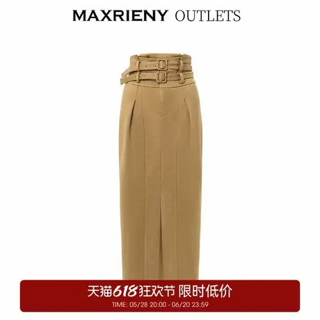 【奥莱】MAXRIENY复古率性双腰头直筒开叉半裙美拉德穿搭裙子图片