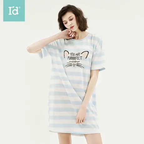 爱帝睡衣女纯棉夏薄款圆领短袖家居服宽松大码透气可外穿中长睡裙图片