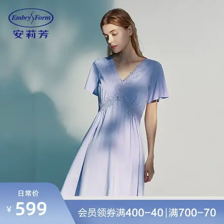 安莉芳性感蕾丝V领睡裙女可外穿短袖莫代尔棉家居裙EL00427图片