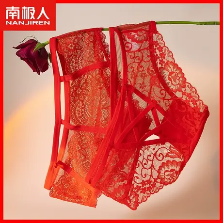 大红色三角裤性感蕾丝网纱纯欲内裤女士本命年鸿运结婚中腰透气DF图片