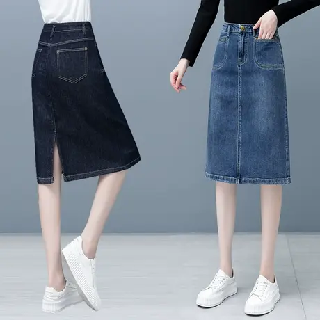 牛仔半身裙女中长款秋季2024年新款宽松休闲百搭高腰过膝a字裙子图片