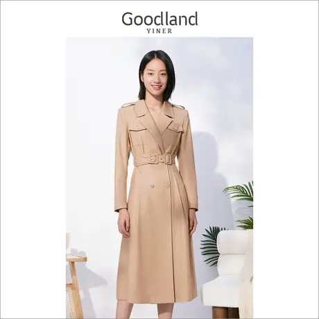*Goodland女装2022秋季新款长袖收腰气质中长款西装连衣裙图片