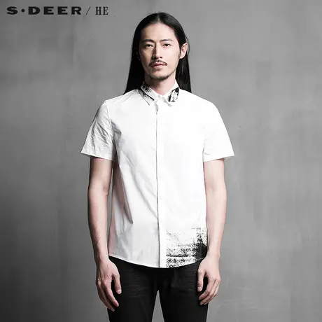 sdeerhe圣迪奥男装夏装文艺舒适印花男士透气短袖衬衫H15270443图片