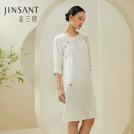 真丝提花缎】金三塔100%桑蚕丝提花雅致新中式家居服可外穿睡裙图片