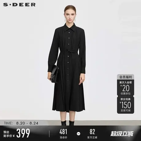 sdeer圣迪奥女装25年新品赫本风翻领压褶收腰衬衫连衣裙S25361202图片