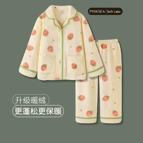 Pinksea睡衣女冬季甜美加厚法兰绒家居服保暖可外穿珊瑚绒套装图片
