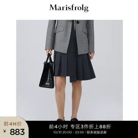 【意大利进口面料】玛丝菲尔秋季墨绿色不规则百褶半身裙图片