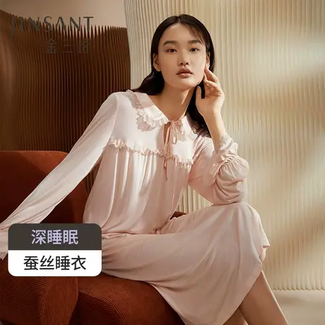 深睡眠蚕丝睡衣】金三塔100%桑蚕丝 真丝针织舒适弹力素色长睡裙图片
