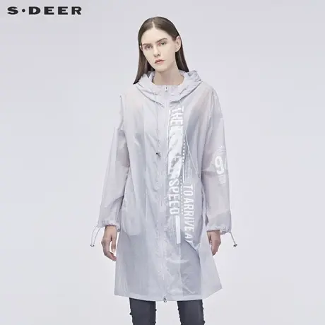 sdeer圣迪奥春秋女装松紧抽绳直筒宽松长款薄风衣外套S19181803图片