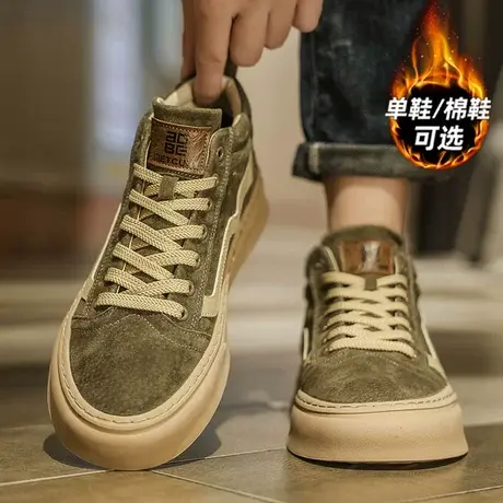 帆布鞋男鞋秋冬季潮流运动板鞋男款休闲中帮加绒保暖棉鞋2024新款商品大图